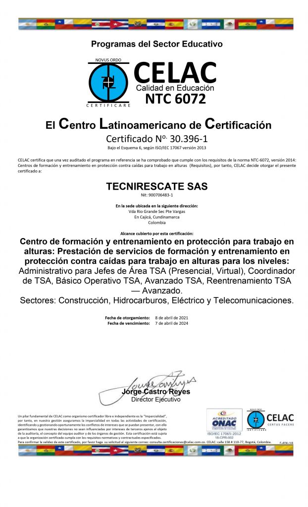 frio El principio ella es certificación CELAC - Tecnirescate SAS